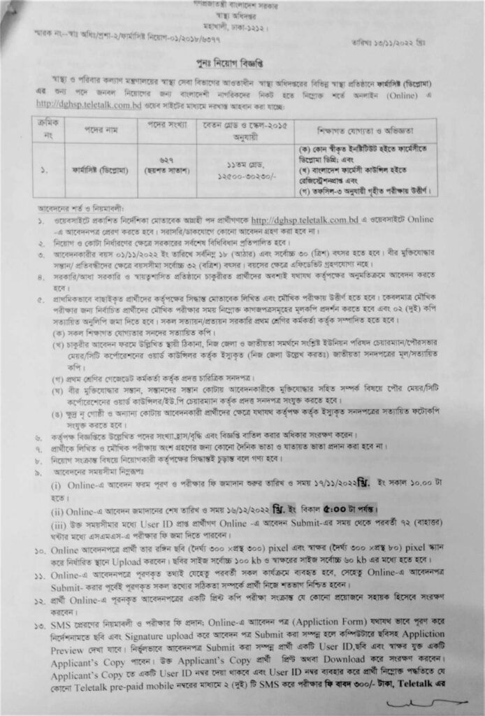 DGHSC Job Circular 2022