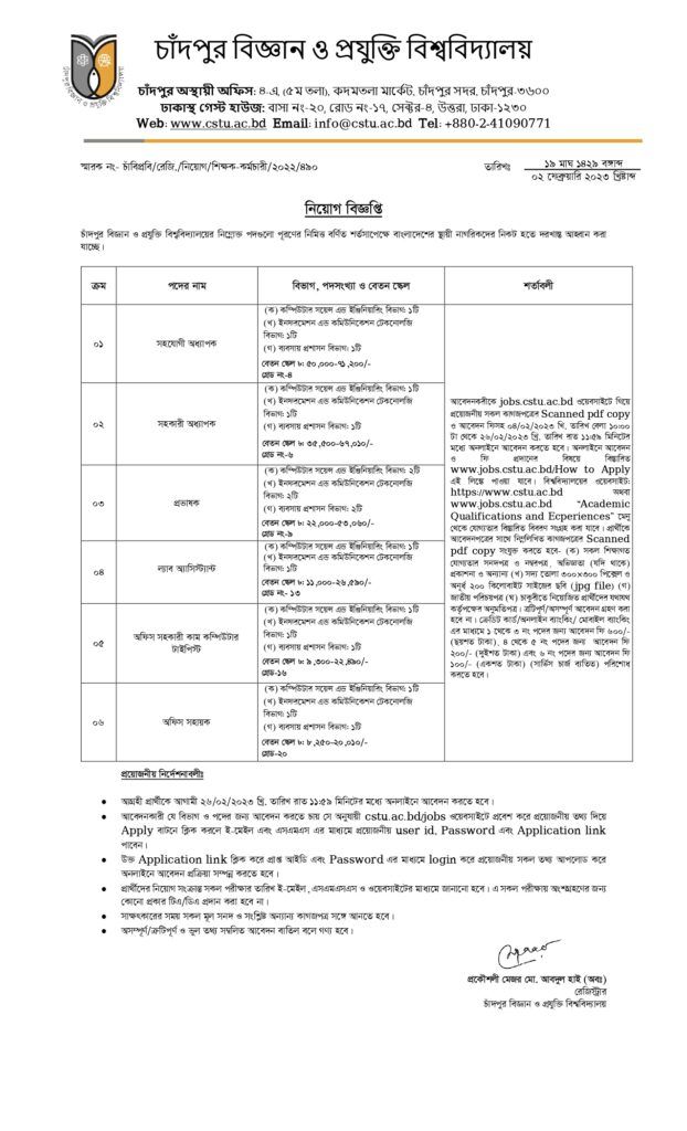 CSTU Job Circular 2023