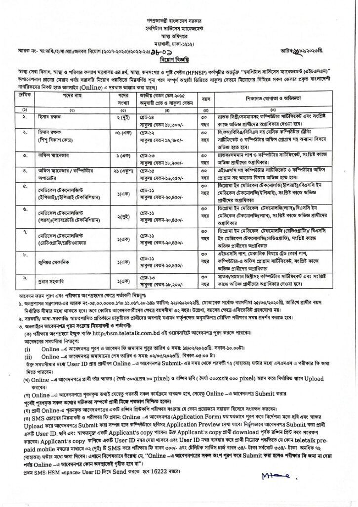 HSM Job Circular 2023