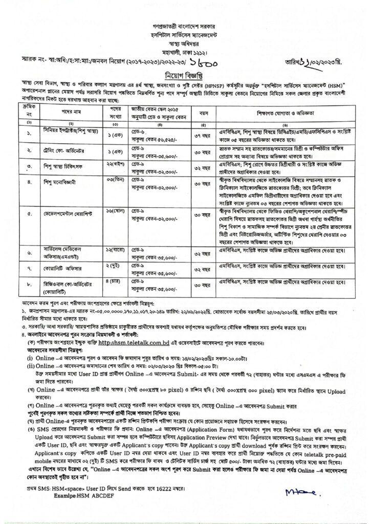 HSM Job Circular 2023