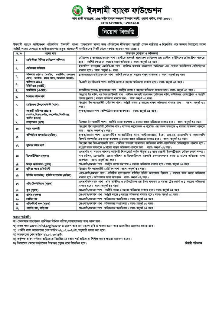 Islamic Bank Foundation Job Circular 2023