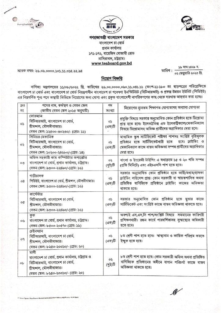 Tea Board Job Circular 2023