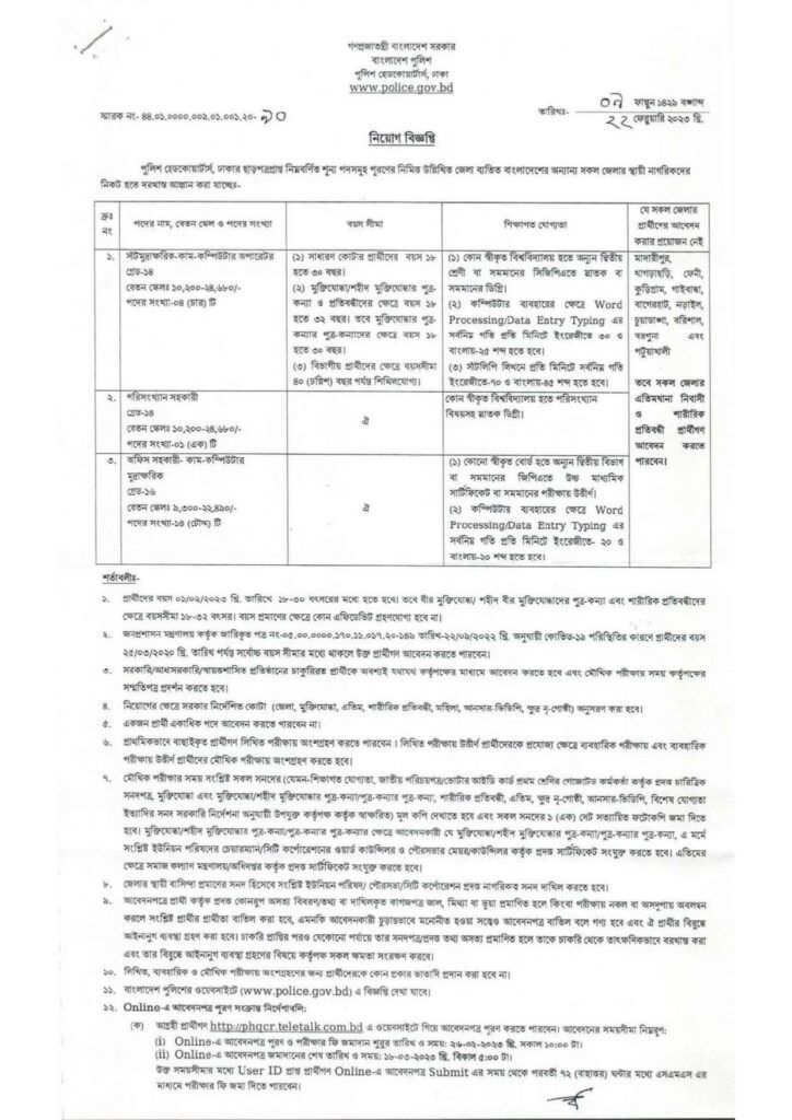 Bangladesh police job circular